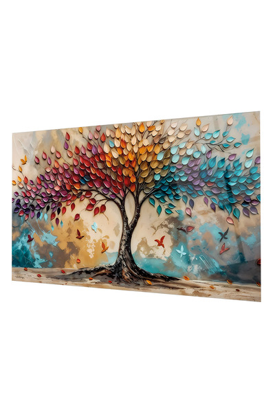 BestSanat Hayat Ağacı Desenli Yatay Temperli Modern Duvar Dekoru Cam Tablo