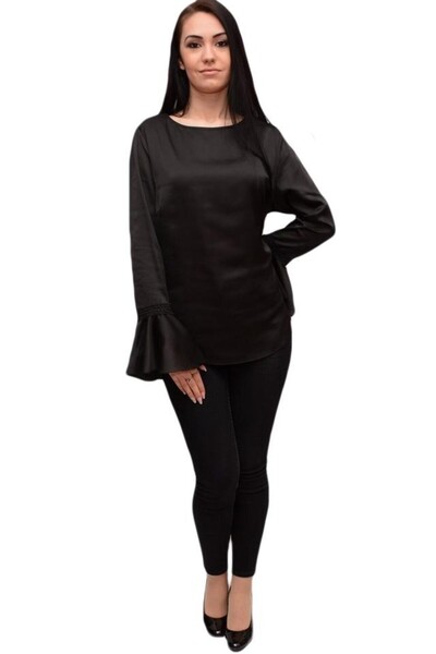 OEM Bluza chic, eleganta, din material usor luciuos, nuanta de negru