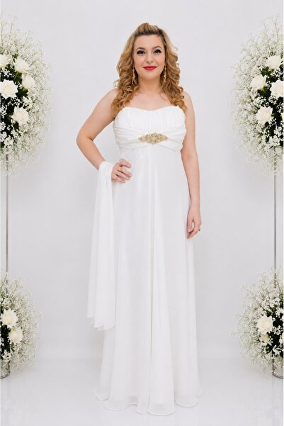 OEM Rochie de gala, din voal, croiala usor evazata, de culoare alba