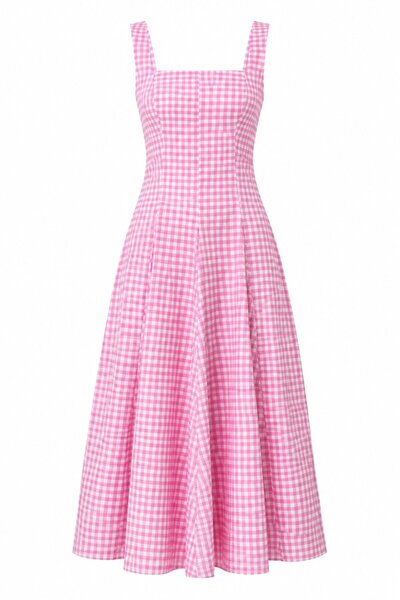 Laluvia Pink Gingham Long Dress - 261093