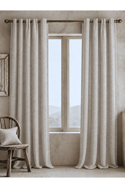 De'Vor Light Beige Linen-Look Decorative Background Curtain with Bird Eyes, S...
