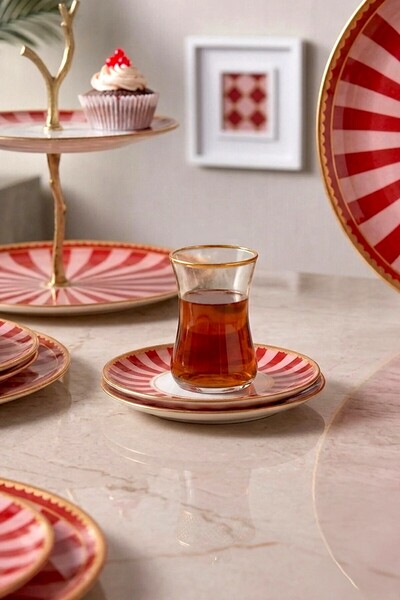Kitchen Life 34 Parça Lovely Bird Altın Yaldızlı Cam Pasta Çay Servis Takımı - Çeyiz Takımı Servis Seti