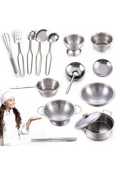 Home Smart Cookware Cooking Kitchenware Toys Stainless Steel 16 Pcs Pretend P...