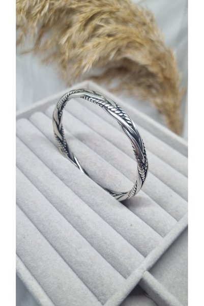 ZEYKU ACCESSORİES سوار كلاسيكي من الفضة المجدولة للجنسين