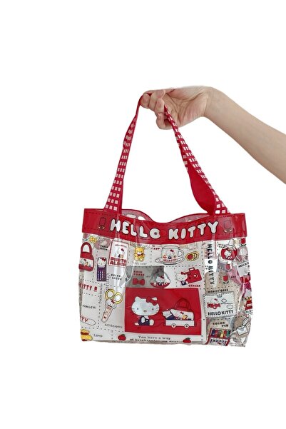 Choice Red Sanrio KT Cute Cartoon Transparent PVC Makeup Bag Large Capacity P...