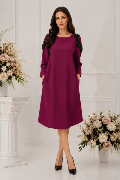 OEM Rochie fashion cu insertie tip plasa la umar si aplicatii florale
