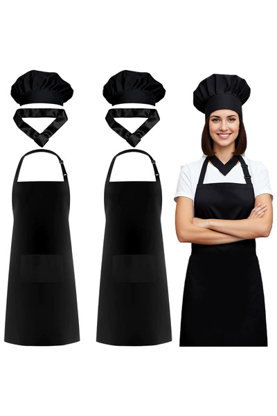 OEM Costum Bucătar Gastronomic Șorț Bonetă Unisex Negru Set 2 buc