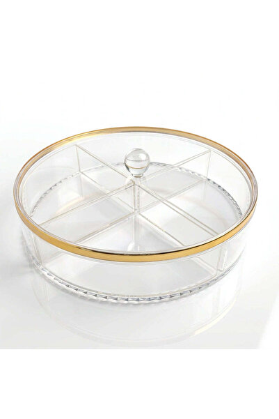 SOBHYS Acrylic Serving Dish – 4 Sections, Gold Rimmed Lid, 29 cm