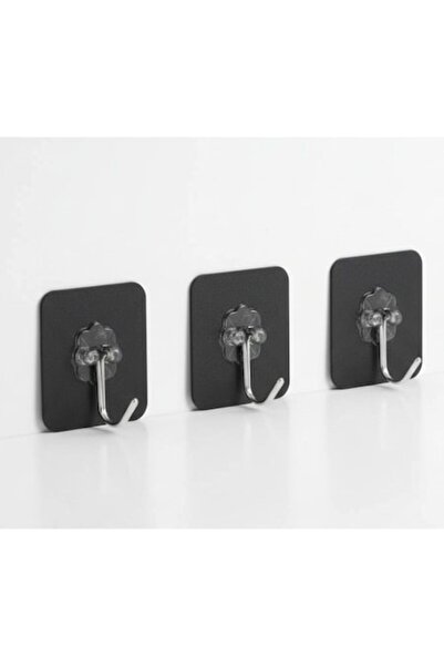 ANTBRO Set de 3 cârlige autoadezive, model floare, negru, 6x6 cm, SyaMAG, uti...