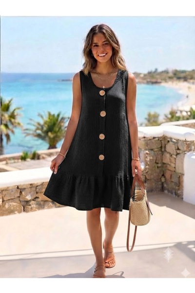 AYASOFYA OTANTIK Women's Plain Patterned Button Detailed Pocketed Sleeveless ...
