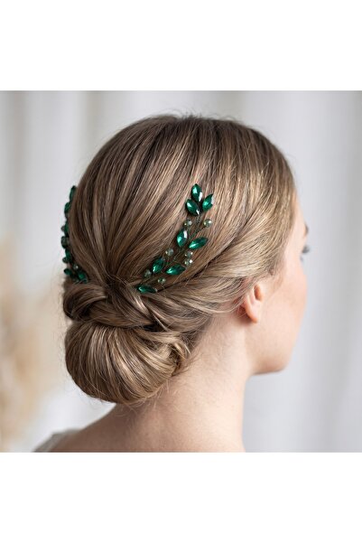 gelinmz ✨   Branch Model Bridal Hairpin with Crystal Stones and Pearls – Set of 2 ✨