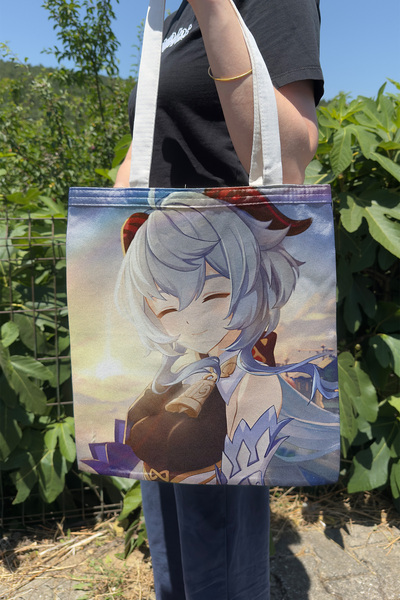 ZipZap Ganyu Genshin Impact V3 Double-Sided Canvas Print Tote Bag Anime Bag