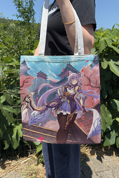 ZipZap Keqing Genshin Impact V1 Double-Sided Canvas Print Tote Bag Anime Bag