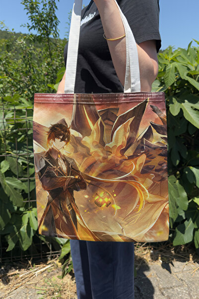 ZipZap Zhongli Genshin Impact V1 Τσάντα Anime με εκτύπωση σε καμβά διπλής όψης