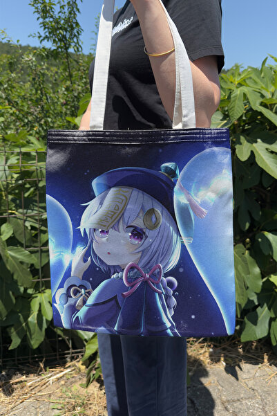 ZipZap Qiqi Genshin Impact V1 Double-Sided Canvas Print Tote Bag Anime Bag