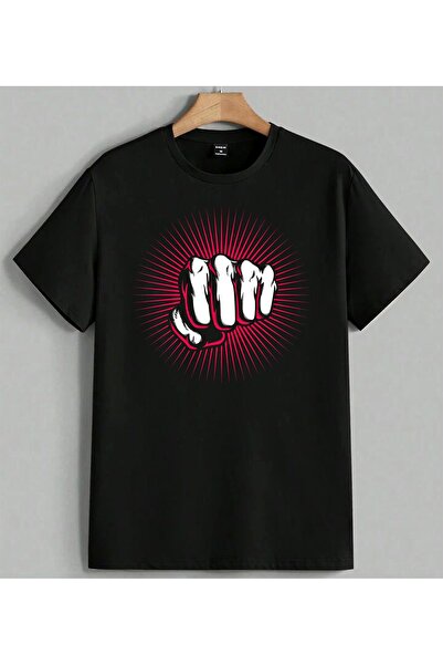 ELFERA Fist Power Red Print Pop Printed Unisex Oversize T-Shirt Black