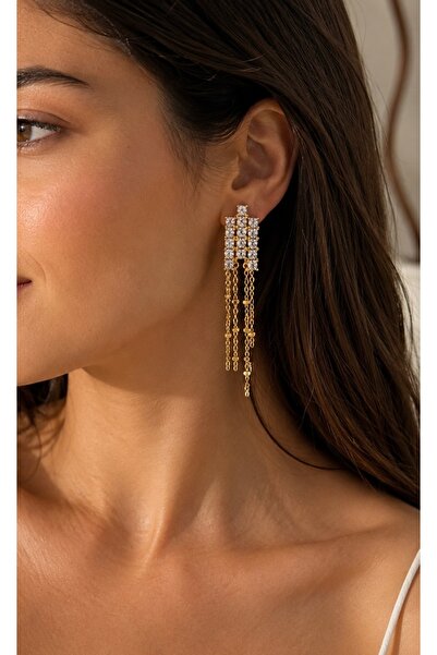ANKA JEWELLRY أقراط نسائية من الفولاذ بلون ذهبي مرصعة بحجر الزركون للسهرات | ...