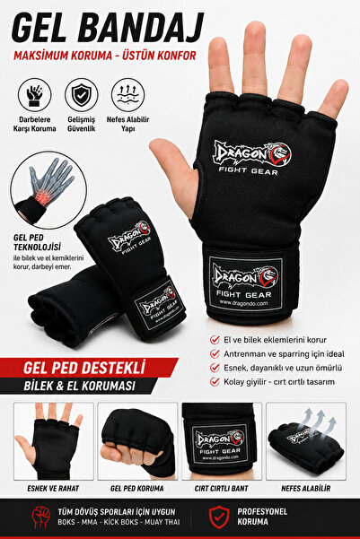 Dragondo Dragon Fight Gear Profesyonel Boks İç Bandajı Parmaksız Jel Destekli...
