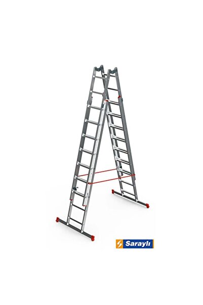 Saraylı 2X9 Basamaklı Çift Sürgülü A tipi Endüstriyel Merdiven 247X2=494 CM