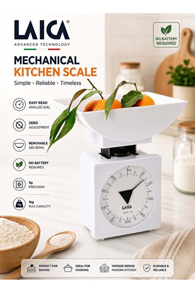LAICA K711 Mechanical Kitchen Scale 1kg Capacity Analog Food Weighing Scale w...