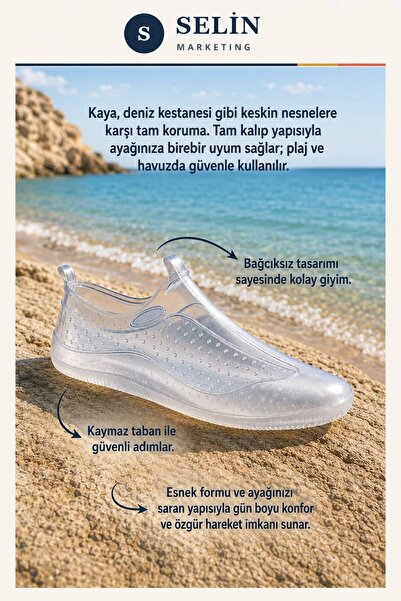 SELİN MARKETİNG UNİSEX ŞEFFAF KAYDIRMAZ HAVA KANALLI DENİZ AYAKKABISI