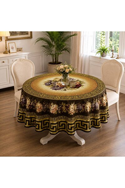 Yeshome Collection غطاء طاولة طعام وغرفة معيشة دائري منسوج بنمط زهور مقاس 160 سم