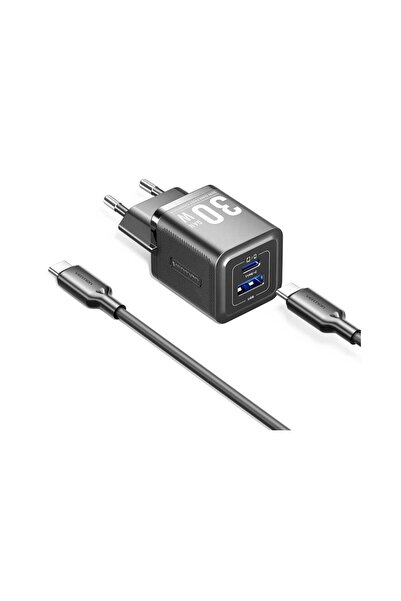 Vention 30W GaN Çift Çıkışlı (USB-C 30W USB-A 30W) Hızlı Şarj Başlığı 1m Kablolu iPhone Uyumlu TZ-FEQ ( Distribütör Garantili )