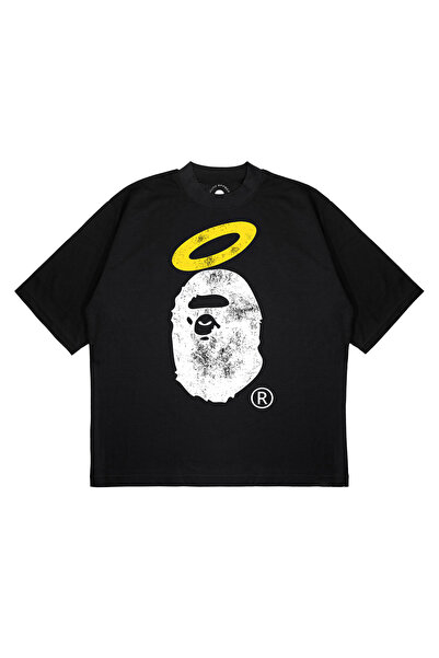 TRAGEDY تي شيرت للجنسين مقاس كبير من A BATHING APE ANGEL مطبوع بقصة مربعة وقم...