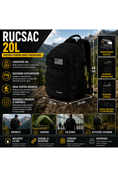 SMARTECH Rucsac militar 20L, Sistem MOLLE, Impermeabil, Rezistent