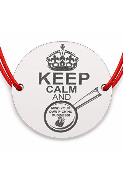 Simoshop Brățară argint 925 cu bănuț Keep Calm, mesaj amuzant, șnur reglabil ...