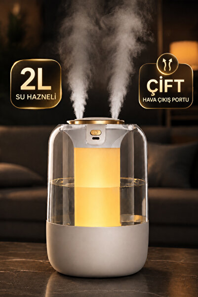 Kordy Led Işıklı Ultrasonik Hava Nemlendirici - 2L Su Hazneli Çift Hava Çıkış...