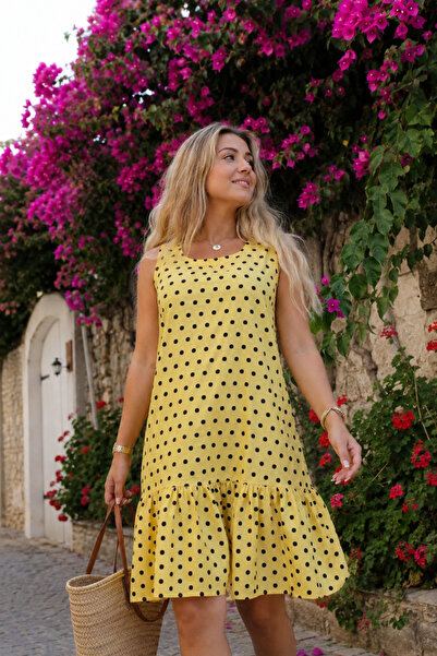 armonika Rochie de damă galben deschis, fără mâneci, cu volane și buline Arm-...
