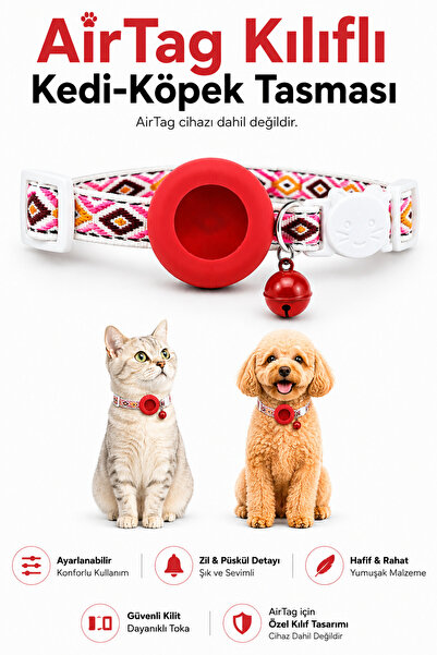CONOCER AirTag Uyumlu Kedi Köpek Tasması Ayarlanabilir Etnik Bohem Desenli Bo...