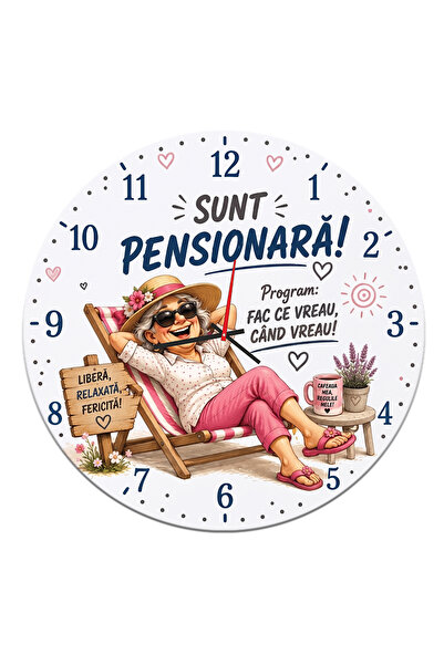 OEM Ceas de perete cadou pensionare femei "Sunt Pensionară", 35 cm, silențios...