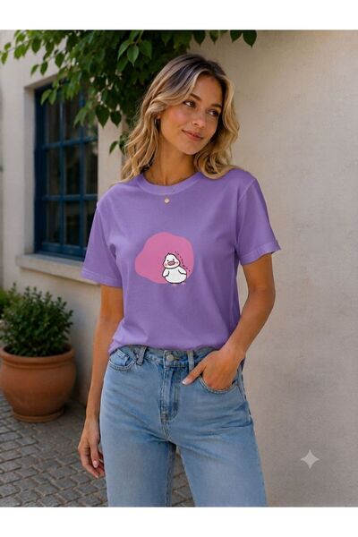 3S MODA تي شيرت نسائي أساسي مطبوع رقميًا من Duck Digital