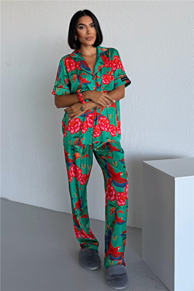 COCCOLARSI Stagione Estiva Saten Kısa Kol Pantolon Pijama Takımı CSE3008
