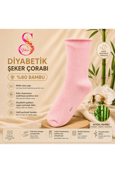 Yshine Bambu Diyabetik Şeker Çorabı İnce Esnek Ağızlı Hafif Parfümlü Unisex S...
