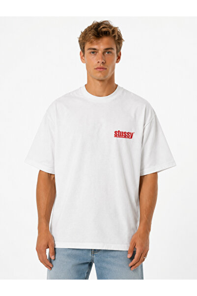 Compostela Unisex Women's Men's Red Stussy Written Logo Printed Oversized Thi...