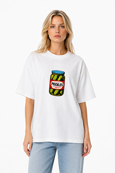 Compostela Unisex Women's Men's Pri̇ckles Pickle Jar Front Printed Oversize T...