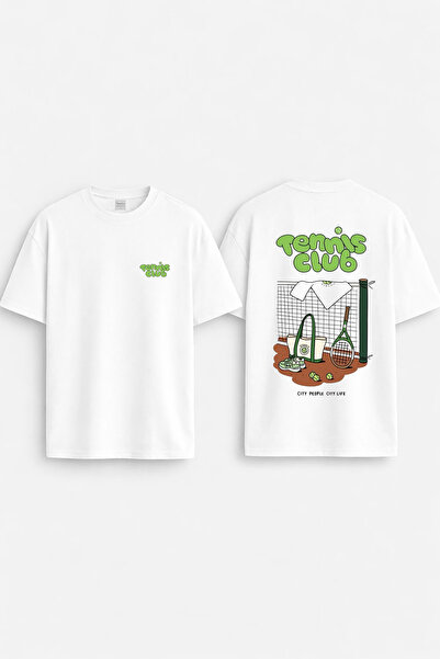 cesita Tennis Printed Cotton White T-Shirt