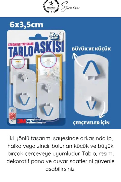 Svein #TabloBandı Yapışkanlı Çivisiz Tablo Askısı 3M Güçlü Duvar Askı Aparatı Çerçeve Resim Saat Dekorasyon Asma Kancası Beyaz İki Yönlü İzolasyon Plastik Fayans Mermer Lake PVC Uyumlu Ev Ofis Montaj Çözümü