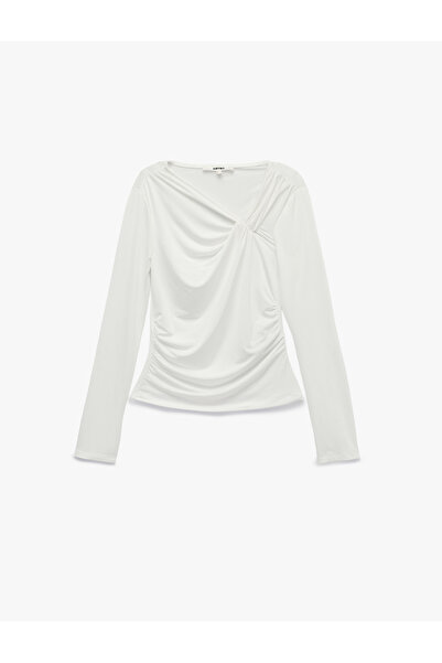 Koton Slim Fit Long Sleeve Asymmetrical Collar Gathered Blouse