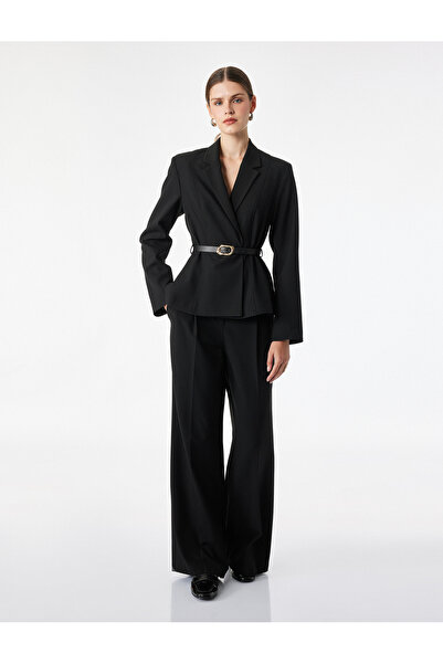 Koton Viscose Blended Long Sleeve Belted Double Breasted Collar Blazer Jacket