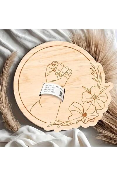 Generic Handcrafted Wooden Birth Bracelet Commemorative Plate, Round Carved K...