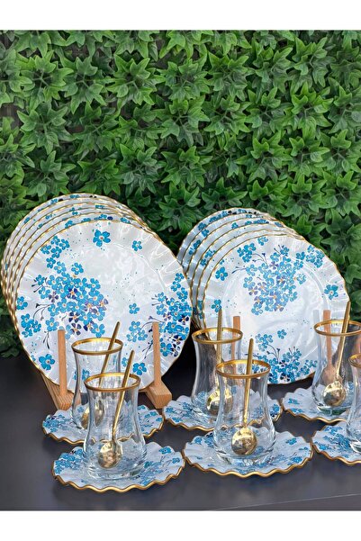 Hediye Köşkü MAVİŞ ÇITIR ÇİÇEKLİ ÇAY SETİ 30 PARÇA