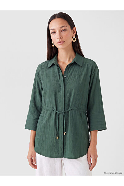 LC Waikiki Green Striped Lace-Up Oversize Women's Shirt