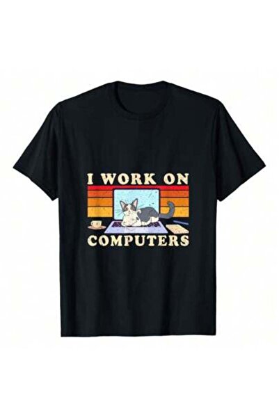 Astogria13 تي شيرت بطبعة "Funny Cat Computer, I Work On Computers"، 220 جرام ...