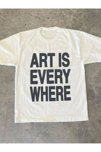 45 BPM تي شيرت بطبعة Art Is Everywhere - تي شيرت ناعم وقابل للتنفس برقبة دائر...