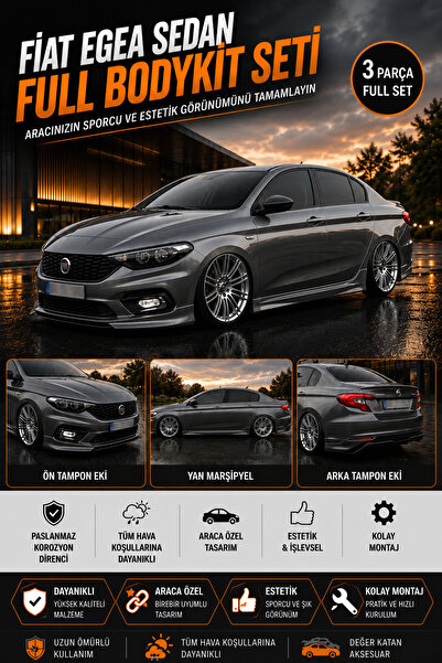 ModGR-Dizayn FİAT EGEA SEDAN 2015-2020 ARACA ÖZEL FULL BODYKİT (KURŞUN GRİ) F...