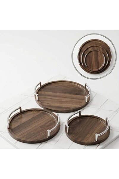 Generic Modern serving tray set with silver steel handles (3 pieces)
